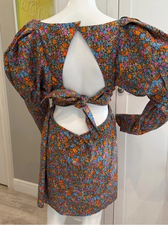 NWT For Love & Lemons 1X Brittany Floral Puff Sleeve Organic Cotton Babydoll - Picture 3 of 11